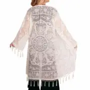 WINTER WHITE ARTDECO STEVIE NICKS STYLE VELVET MUCHA GYPSY BOHO DELUXE DUSTER