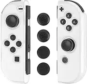 FANPL Protective Case for Nintendo Switch & Switch OLED Joy Con, Transparent Clear Joycon Joystick Cover with 6 Thumb Grip Caps, Soft Jon Con Controller TPU Shell Feel Comfortable, Easy Installation