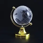Mini World Globe Crystal Glass Clear Paperweight Desk Office Home Decor Wedding Favor Crafts Ornaments Gifts, Crystal Ball Sphere Display, Round Earth World Map Ornament(Ball diameter 8.5cm) Golden
