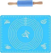 SHGarden Rolling Pin Pastry Mat Set 2 in 1 Non Stick Rolling Pin and Silicone Baking Mat Non-Stick Silicone Dough Rollers Set with Measurements Kneading Pastry Mat Baking Tool SH0059 (Blue)