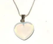 Silver Snake Chain 20" W/ Opaline Clear Opal Heart Pendant Charm 20x20x6mm Sexy