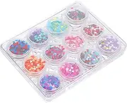 Vaguelly 12 Boxes Heart Shaped Manicure Glitter Sequin Nail Art Decoration for DIY Nail Design for Craft Projects Present Box Filling and Festive Celebrations