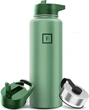IRON °FLASK Camping & Hiking Hydration Flask, Wide Mouth, 3 Straw Lids, Stainless Steel Outdoor Water Bottle, Double Walled, Insulated Thermos, Metal Canteen - Sage Grove, 40 Oz