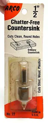 Vtg Arco 1/2" Chatter-Free Countersink #22 Cuts Stl Wood &Plastics USA Shelf Wrn