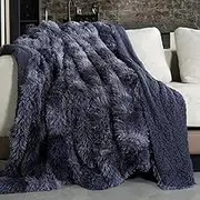 Pawque Faux Fur Throw Blankets, Comfy Microfiber Plush Fuzzy Blanket,Lightweight Long Hair Shaggy Blanket, Reversible Fluffy Cozy Fuzzy Blanket for Bedroom Sofa Couch, 60x80 inches, Tie-Dye Grey