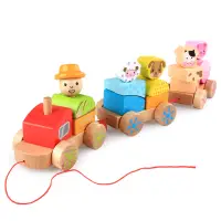 在飛比找蝦皮商城優惠-農場動物三節小火車 / 拖拉小火車玩具 / 木製拖拉玩具 配
