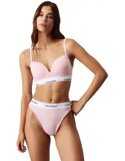 [Calvin Klein] Icon Cotton Modal Push Up Plunge in Buff Pink