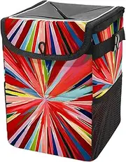 Car Trash Can with Lid and Storage Pockets Leak-Proof Organizer,Multipurpose Trash Bin for Car,Colorful Stripes Rainbow Swirls
