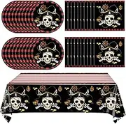 41pcs Pirate Tableware Set for 20 Guests - Includes Plates, Napkins, Tablecloth - Ship Theme Party Supplies Decorations for Adult Teens Kids Table Decor