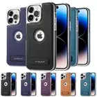 For iPhone 16 Pro Max 16e 15 PU Leather Kickstand Logo View Shockproof Slim Case