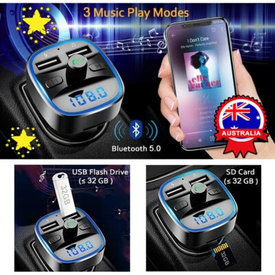 Bluetooth 5.0 Wireless Car FM Transmitter MP3 Player Radio 2 USB Charger Adapter