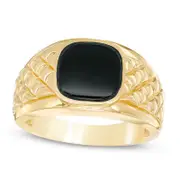 Men's 10.0mm Cushion-Cut Onyx Quilted Ring in Solid 10K Yellow Gold