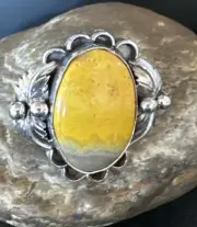 Yellow Bumble Bee Jasper Navajo Sterling Silver Ring Size 9 14943