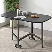 Exquisite Extendable Folding Dining Table with Wheels Space Saving Kitchen Island Dining Table Black 120 * 80cm