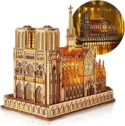 FUNPOLA LED 3D Wood Puzzle - Notre Dame de Paris Architecture Model-Night Edition with LED Lighting- DIY Building Model Craft Kit, Architecture Building Set
