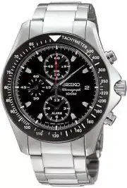 SEIKO Alarm Chronograph SNA487 SNA487P1 Mens Black Dial Black Bezel 100m Watch