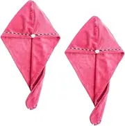 AUTSUPPL 2 Pack Microfiber Hair Drying Cap Quick Dry Absorbent Comfortable for Long Hair Water Absorption Hat Turban for Women (Rosy Deep)