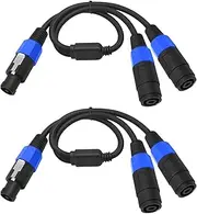 2Pack Speakon Splitter Cable,2FT,1 Male to 2 Female XLR Y Splitter for Audio Signal Transmission,Speakon Cable for Multiple Speaker Cabinets