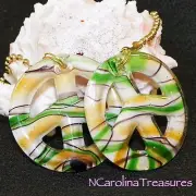 YELLOW GREEN WHITE GLASS CEILING FAN SWITCH PULL PEACE SIGN SYMBOL LARGE PAIR