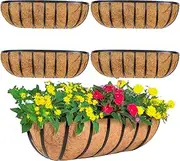 ZVOWOS 4 Pack 30" Railing Planter Window Box with Coco Fiber Liner Horse Trough Planter The Railing Planter Boxes for Deck Porch Fence Outdoor