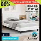 ALFORDSON Bed Frame Single Size Wooden Base Platform Leather White MADELYN