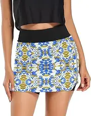 [RPLIFE] Classic Tile Blue Mini Athletic Skort, Sport Skirts, High Waisted Skirts for Women Tummy Control