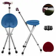 Costway Folding Walking Stick Seat Adjustable Aluminum Crutch Walking Cane W/Handle & Built-In LED Light for Elders Seniors Navy