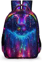 [KAFFUL] Cute Owl Backpack for Kids, Cute Rainbow Colorful Owl Flying in Galaxy Backpack, Cute Animal Backpack for Girls Boys, Children Travel Laptop Backpack, 16.5 Inch, Owl, One Size, Daypack