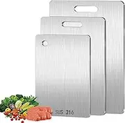 3Pcs 316 Stainless Steel Cutting Board Set - Double-Sided Food Grade Chopping Boards, Multi-Functional Anti-Bacterial Kitchen Baking Sheets (Small, Medium, Large)