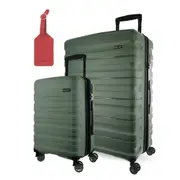 2 Piece Pierre Cardin Hard Shell LARGE and CABIN Set Luggage Tag - Moss