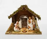 NIB FONTANINI 4 PIECE NATIVITY SET 3.5" SCALE - STABLE CRECHE & 3 FIGURES #55092