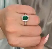 2.12 Ct Octagon Cut Natural Emerald Diamond Engagement Ring 14K solid White gold