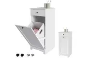 White Bathroom Cabinet with Laundry Basket and Drawer