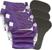 3-Pack Adult Cloth Diapers with Oversized Diaper Inserts, TPU Waterproof Nappy Reusable Washable Elderly Incontinence Care Protection Nappies Underwear for Men or Women, Waist 23.6-35.4 Inches (M)