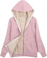 [DSAoTeng] Women Zip Up Fleece Lined Long Sleeve Winter Coats-Casual Hooded Sherpa Warm Sweatshirt Jackets with Pockets Outerwear for Fall Winter
