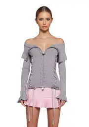 [Dolls Kill] Love’s A Game Knit Cardigan - Gray (Fairfax)