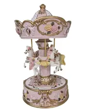 Russell Collection - Carousel 3 Horse Rotating Musical Merry Go Round - Pink