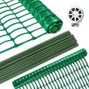 Safety Fence Plastic Mesh Fencing Roll, 42 in x100' Feet 1 Roll with 25 Steel Stakes, Temporary Reusable Netting for Pool Fence, Garden, Construction