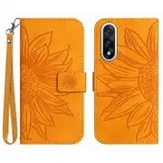 Compatible For OnePlus Nord 5 5G Case Sunflower Imprint Leather Wallet Phone Cover with Wrist Strap Yellow