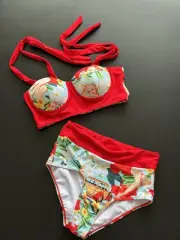 Pin-Up Strappy bra waist Swim Suit red cup