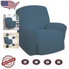 Soft Polyester-Spandex Recliner Slipcover with Jacquard Small Checks - Bluestone