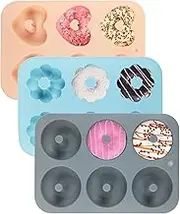 Liobelon 3 Pack Silicone Donut Pan, 6 Cavity Silicone Donut Baking Set, Round Heart Pumpkin Shape Cake Molds Doughnut Pan for Baking (Multicolor)