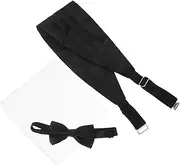 [TOVINANNA] Elegant Tuxedo Bow Tie Cummerbund Set Pocket Square for Men's Formal Events