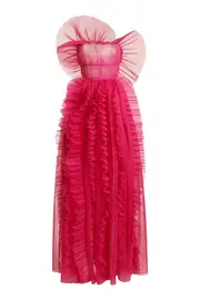 [ZUHAIR MURAD] ORGANZA & LACE GOWN FR 40 FUCHSIA