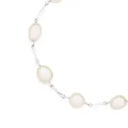 Silver Freshwater Pearl Twist Bar Necklace in White