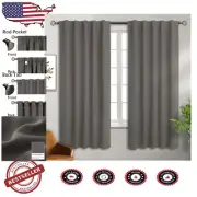 Thermal Insulated Grey Blackout Curtains 42" x 72" - Noise Reduction Set of 2
