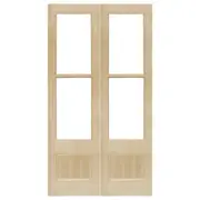 Pair of 62cm Tall Internal Glazed French Doors, Raw Raw Hemlock Veneer & Clea