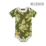 【MILKBARN】嬰兒 竹纖維包屁衣-短袖-綠底花(包屁衣 嬰兒上衣)