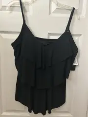 Aqua Green Women’s XL Black Tankini Top Teared Tammy Control Adjustable Straps