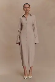 Dorian Fitted Shirt Midi Dress - Wheat Marle